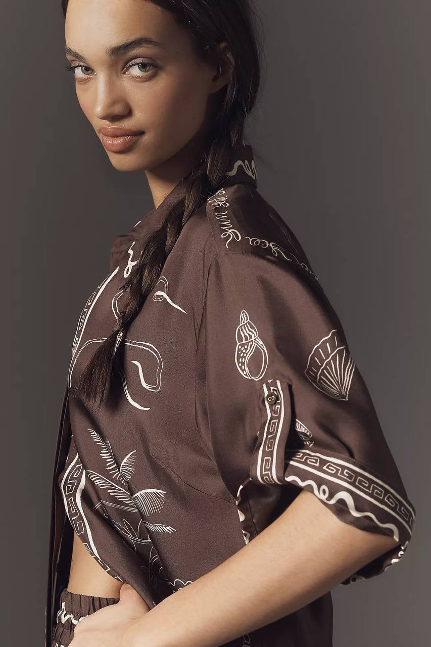 ALM Sammy Short-Sleeve Silk Satin Blouse | Pant | Set