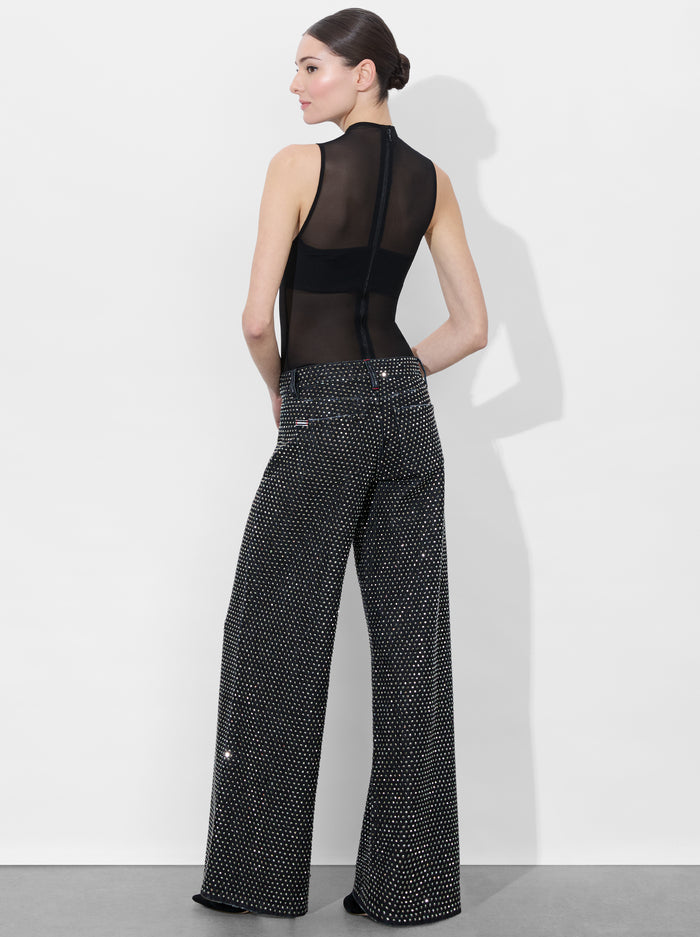 AO Trish Rhinestone Embellished Low-Rise Wide Leg Jean Pants