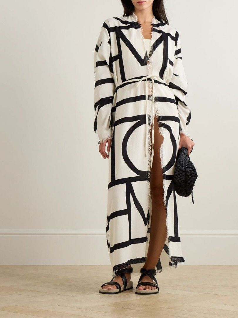 2 Colors! Tot Monogram Cotton Wrap Midi Maxi Dress | Swimsuit Coverup Robe