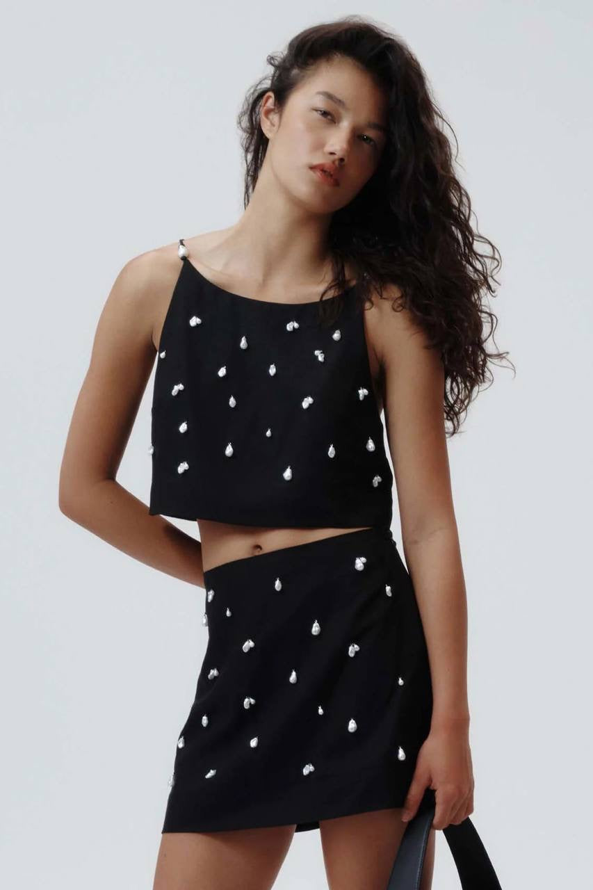 AJ Akoya Crop Top | Mini Skirt | Linen-blend Set