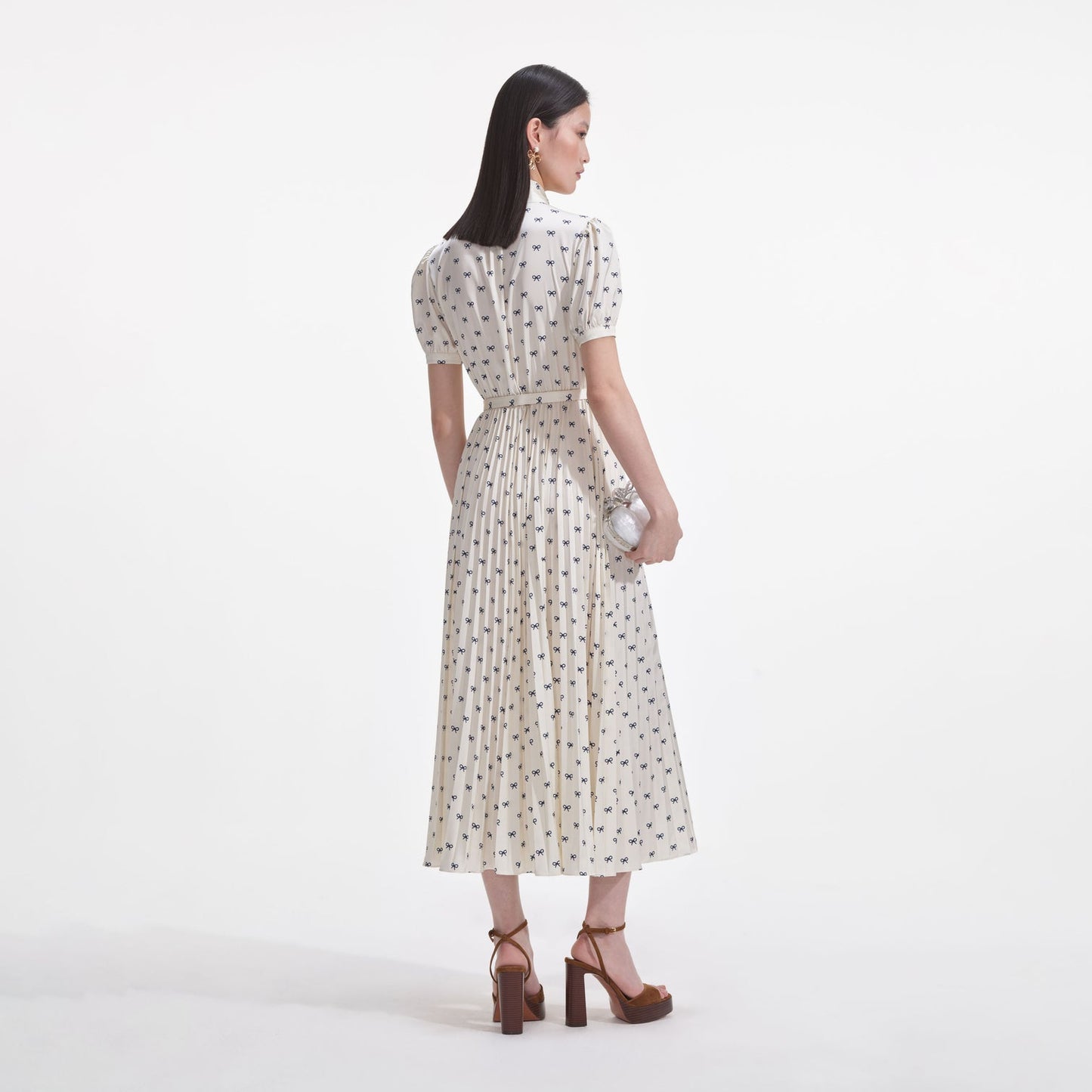 SP Cream Satin Bow Print Midi Dress