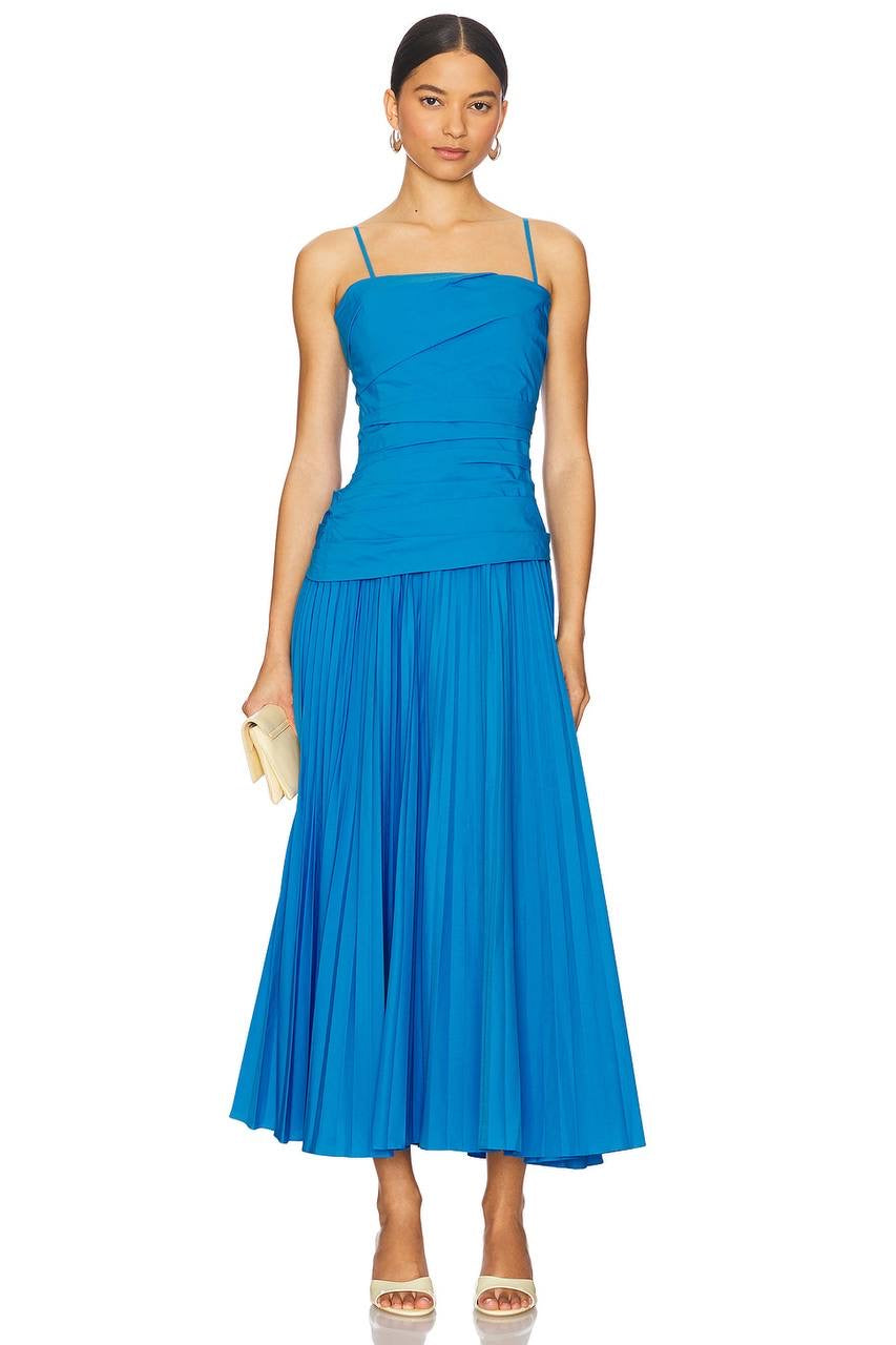 SK Arie Bandeau Pleated Cotton Midi Dress