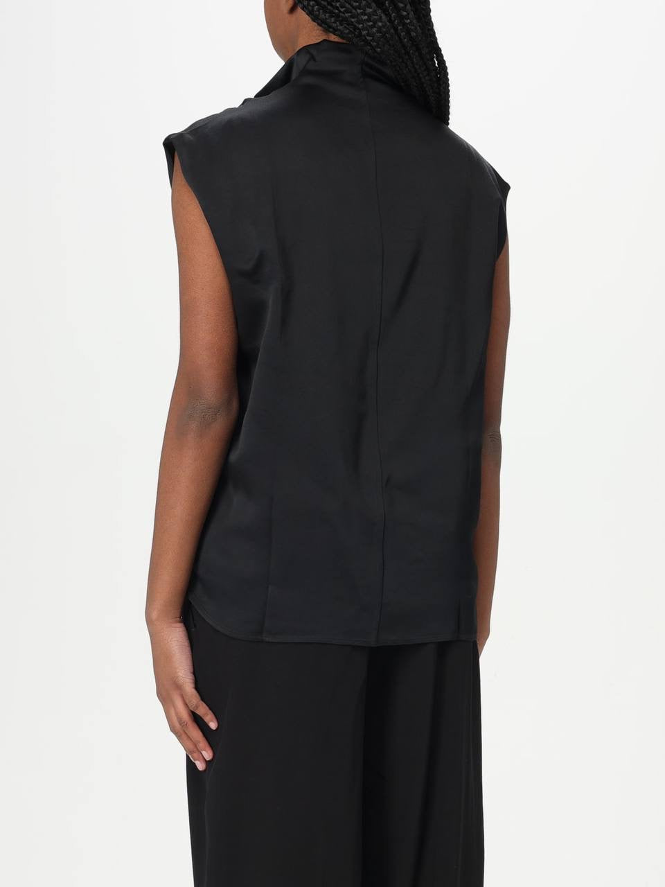 TOT Sleeveless Cady Funnel-Neck Blouse Top