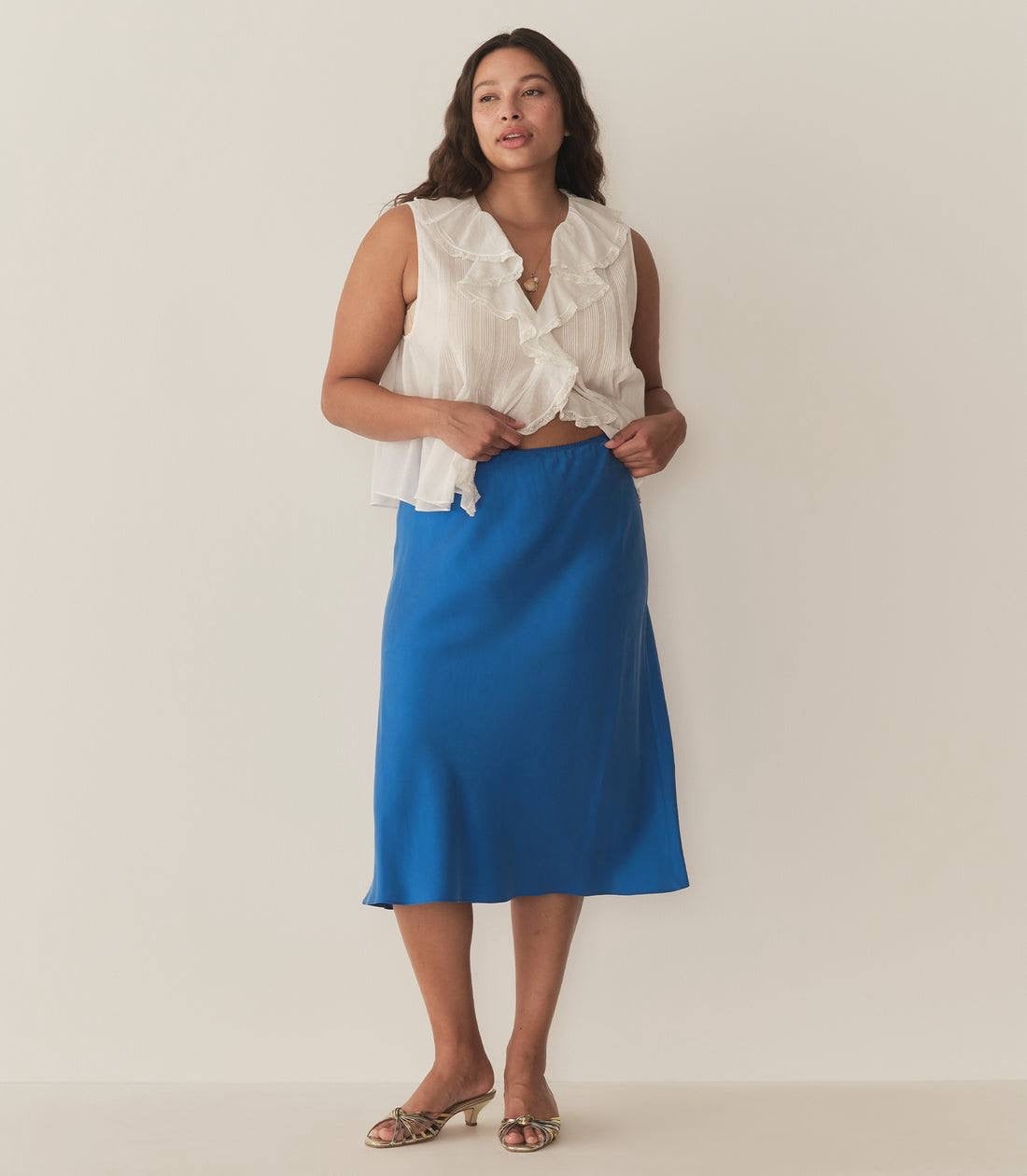 DN Elowena Blue Silk Midi Skirt
