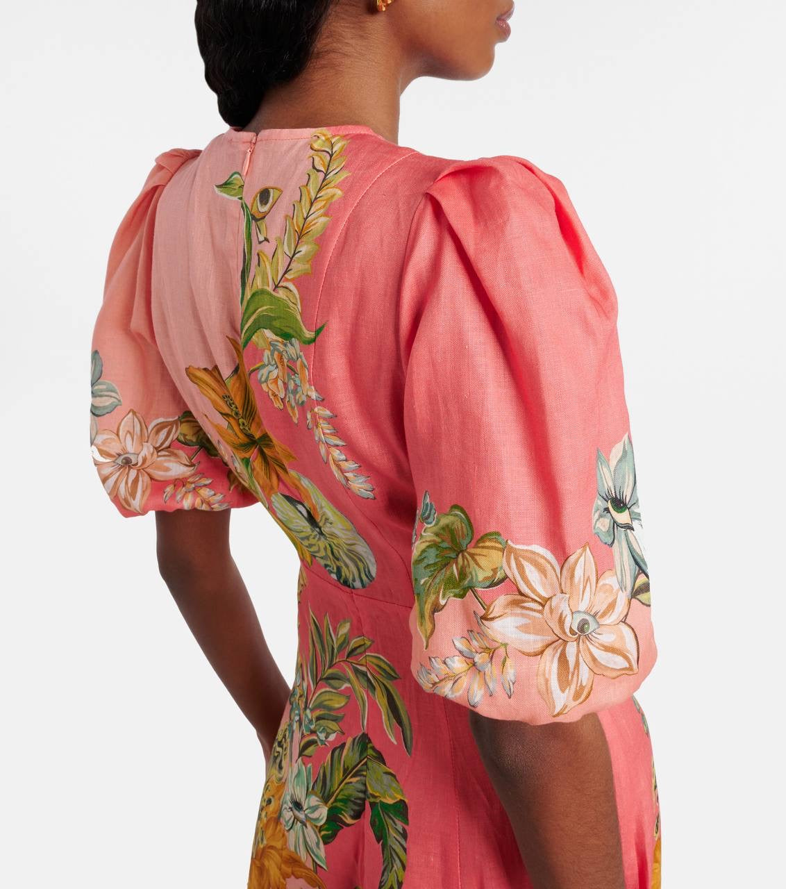 ALM Anika Linen Puff Sleeve Midi Dress