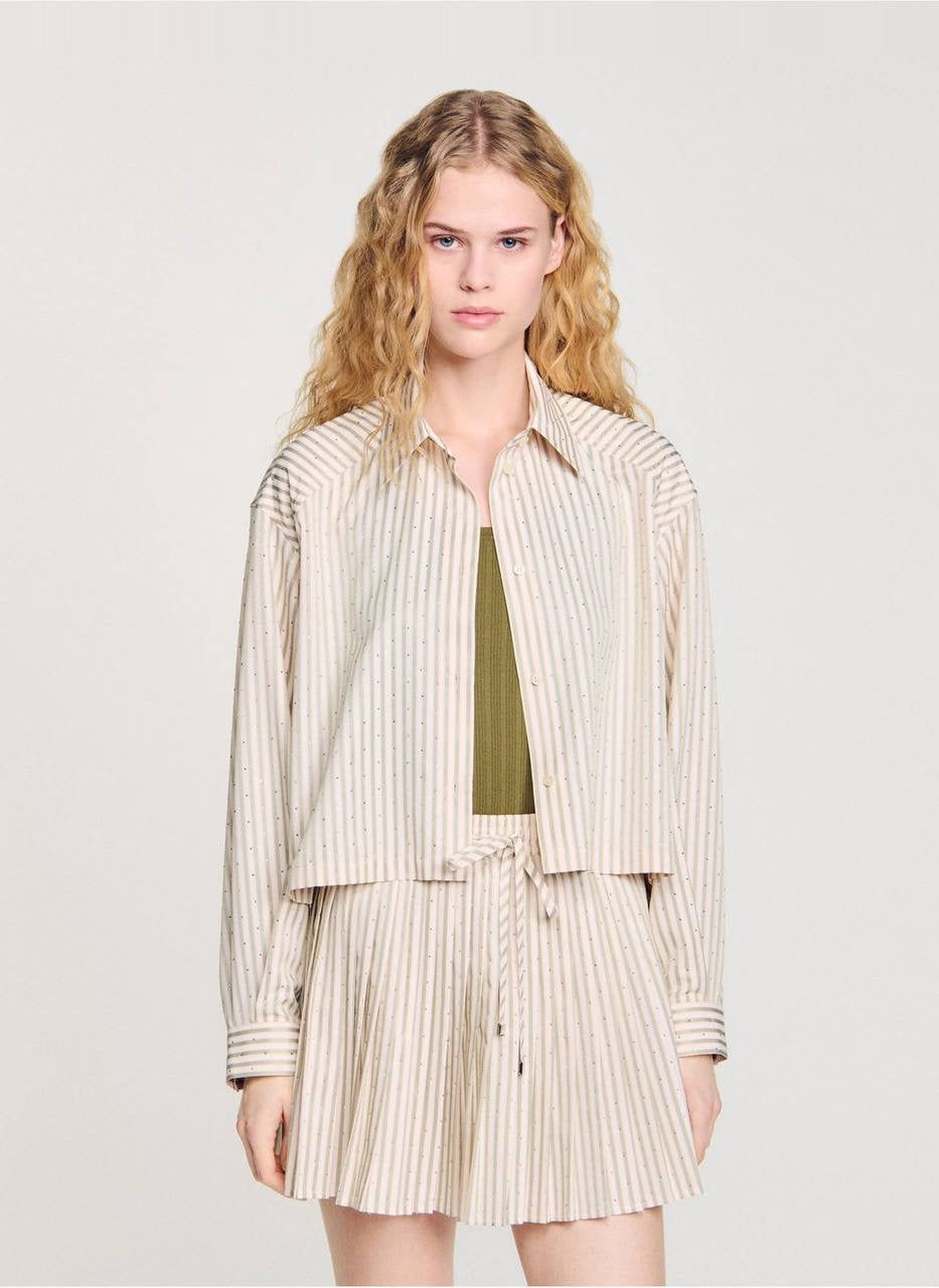 SD Stella Rhinestone Cropped Cotton Shirt | Stellie Pleated Mini Skirt | Set
