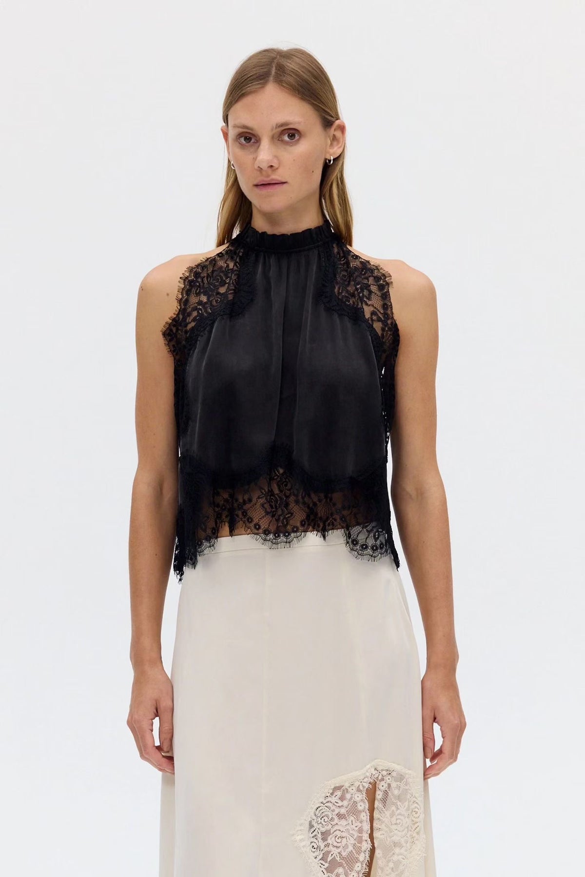 TF Visions Lace Crop Top | Handkerchief Midi Skirt | Cupro-rayon Satin Set