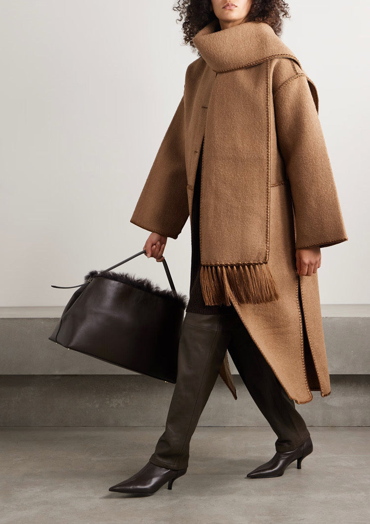 Tot Embroidered Wool-Blend Scarf Coat
