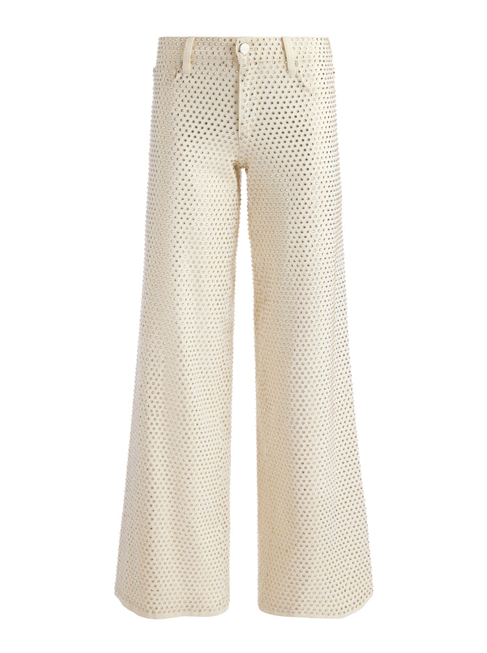 AO Trish Rhinestone Embellished Low-Rise Wide Leg Jean Pants