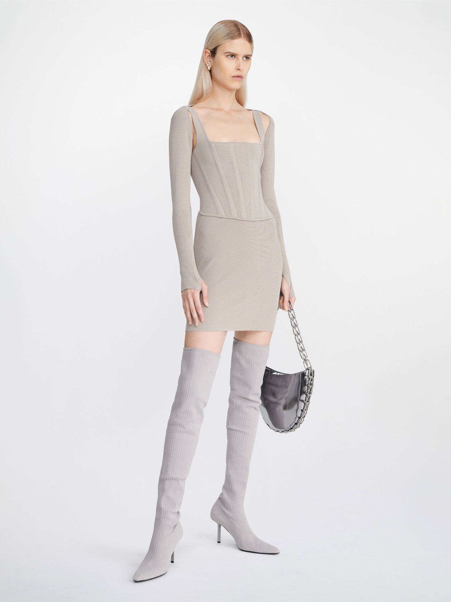 DLee Pointelle Corset Mini Dress Viscose Blend