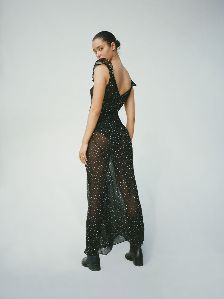 RP Lila Sheer Silk Maxi Dress in Celestial Black