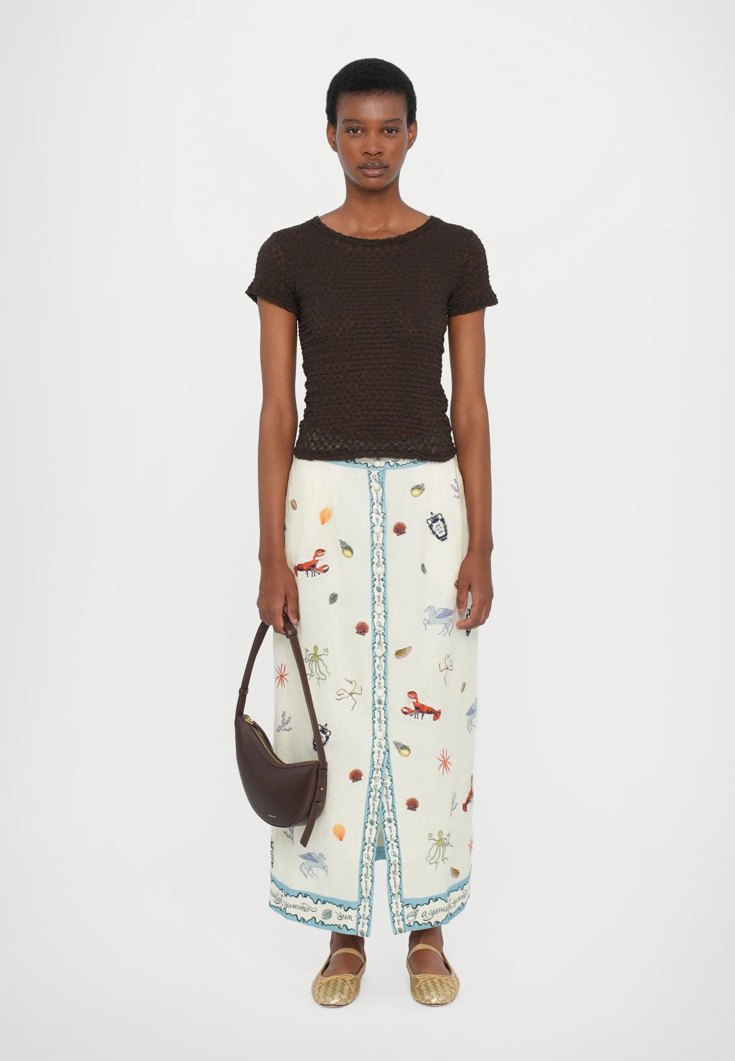 ALM Sandy Embroidered Linen Midi Skirt
