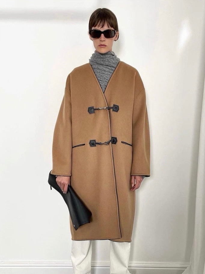 SALE! Tot Clasp Leather-Trimmed Brushed Wool And Cashmere-Blend Coat