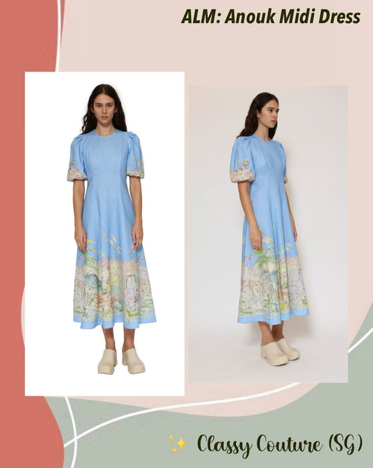 ALM Anouk Puff Sleeve Linen Midi Dress