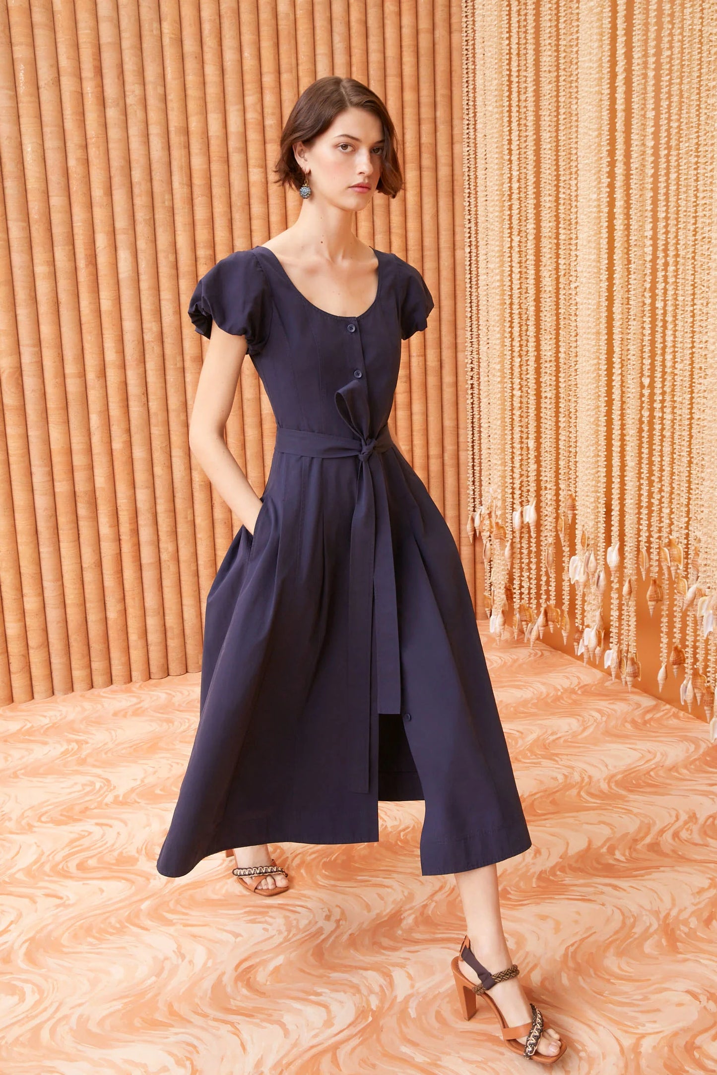 UJ Rhea Belted Cotton Midi Dress