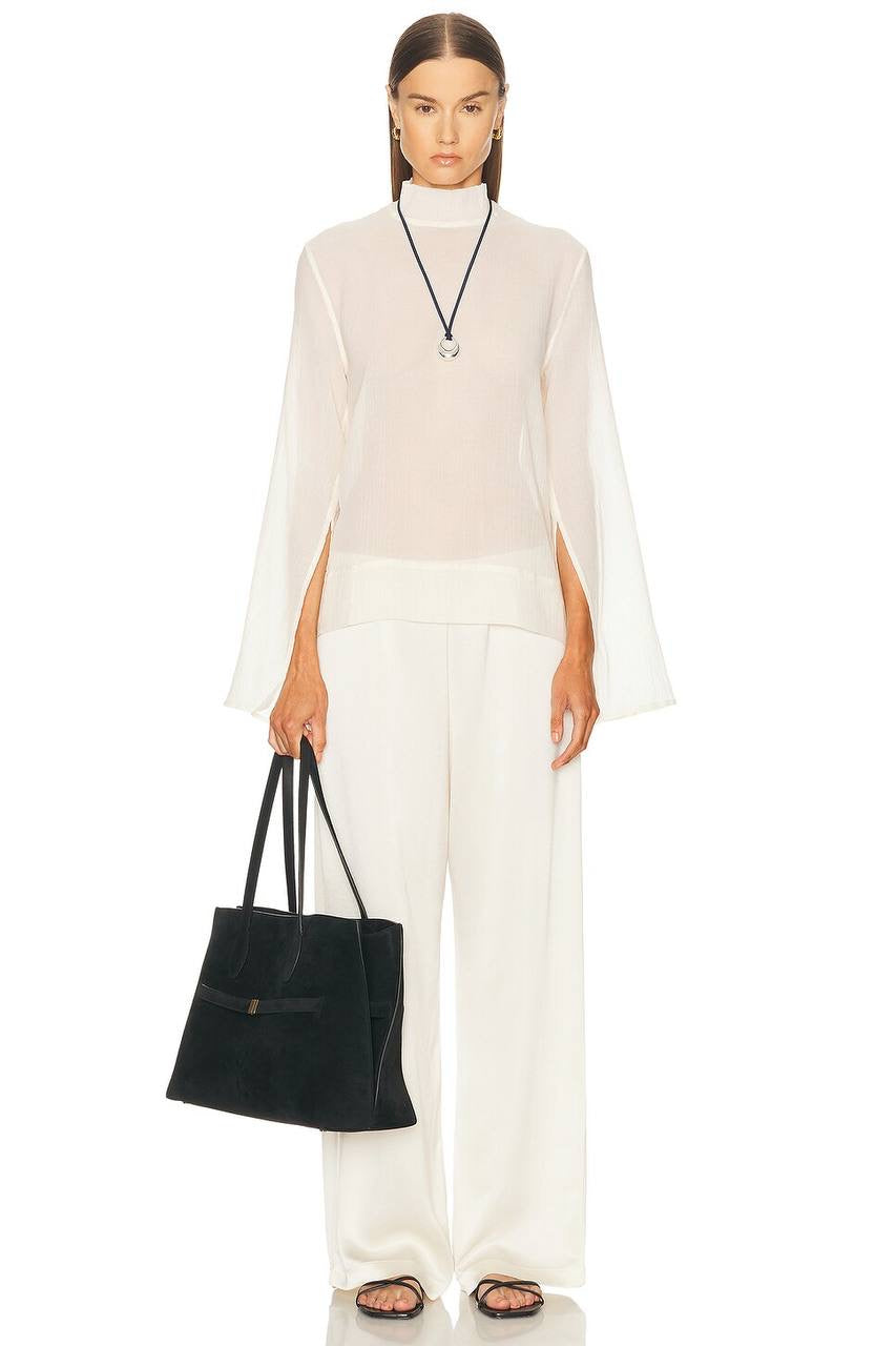 Tot Slit Sleeve Lyocell-Cashmere Turtleneck Blouse Sweater