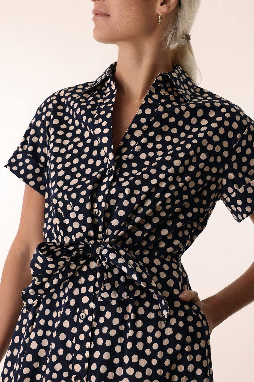 CC Asbury Cotton Midi Dress Abstract Navy Dot