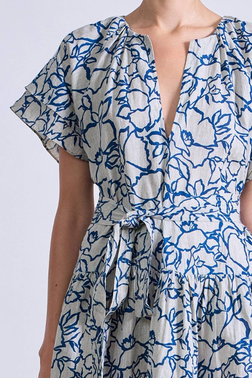 AA Morgan Linen Mini Dress in Lace Floral Flax