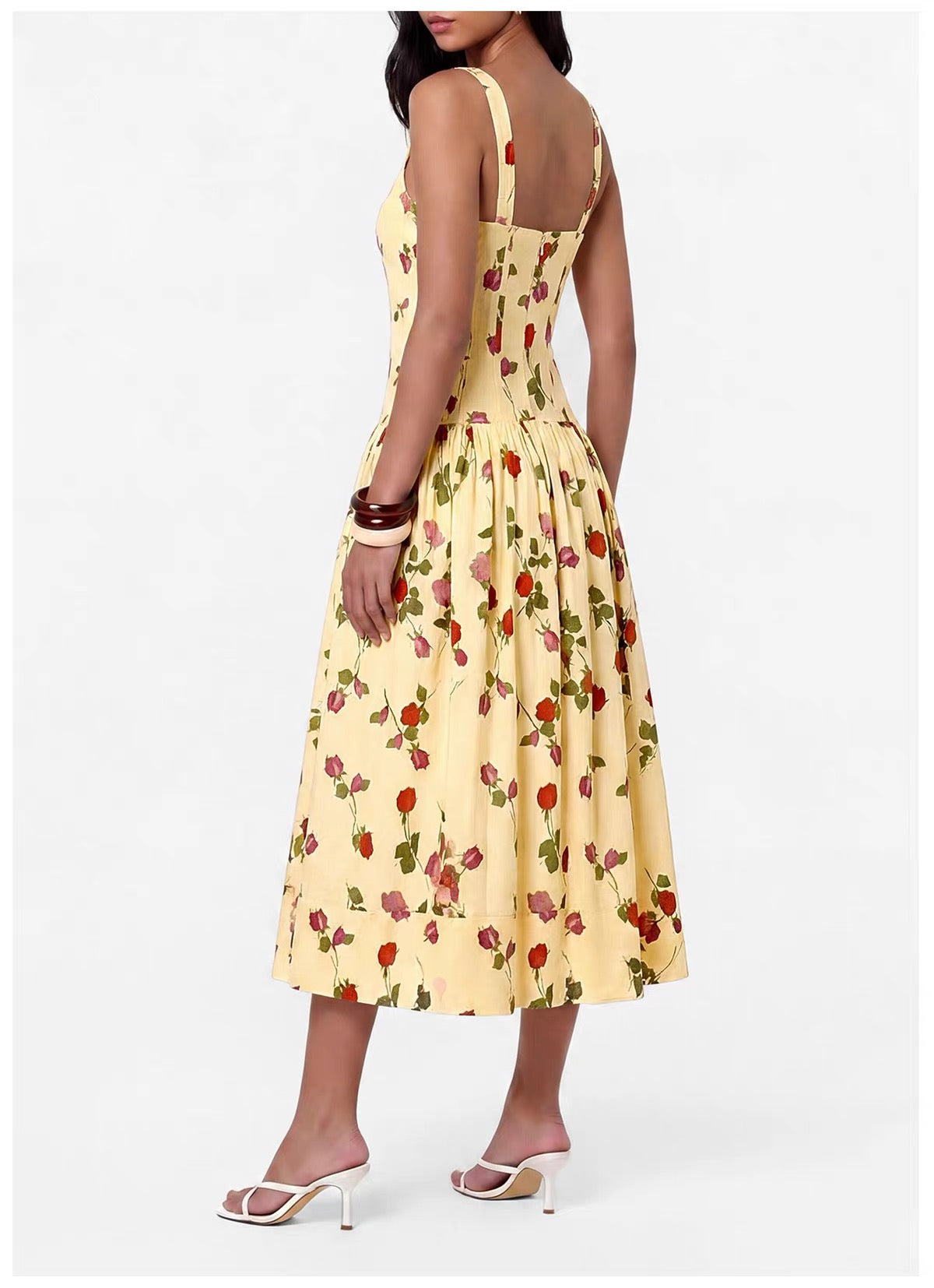 NC Makenna Drop Waist Corset Linen-Viscose Sweetheart Midi Dress