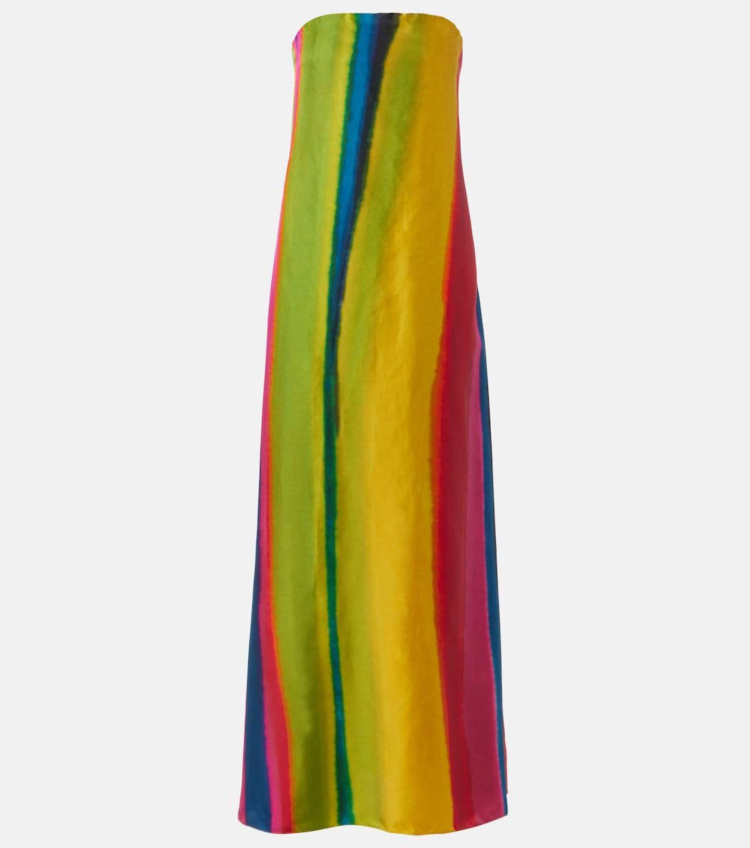 CE Aura Silk Strapless Maxi Dress in multi stripes
