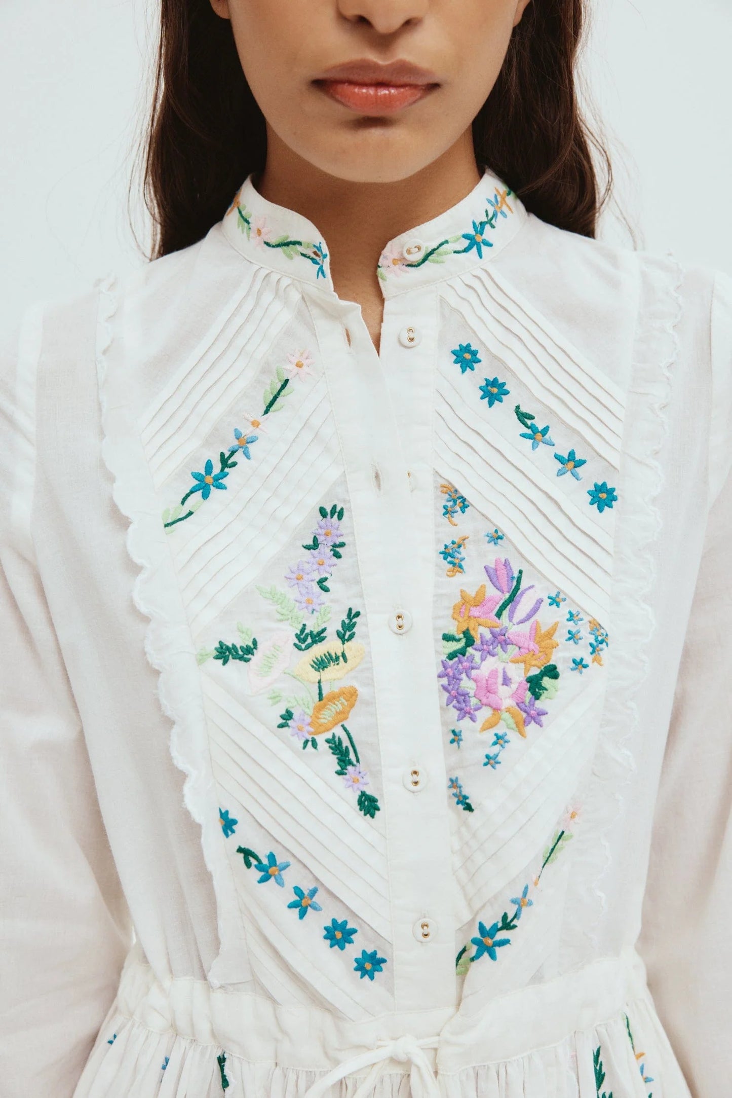 ALM Willa Embroidered Cotton Shirtdress Midi Dress