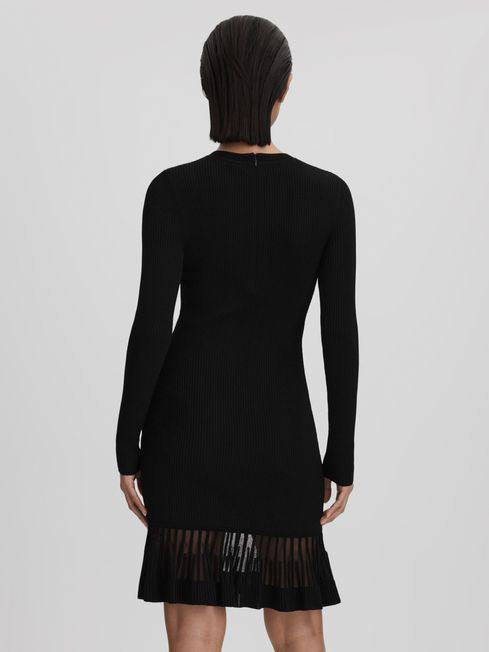 RS Teagan Knitted Sheer Flared Mini Dress Black
