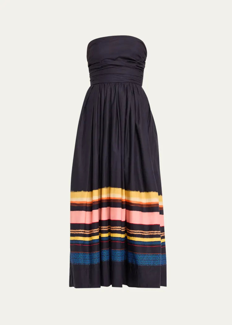 ALC Tate Strapless Stripe Cotton Midi Dress in Navy Blue