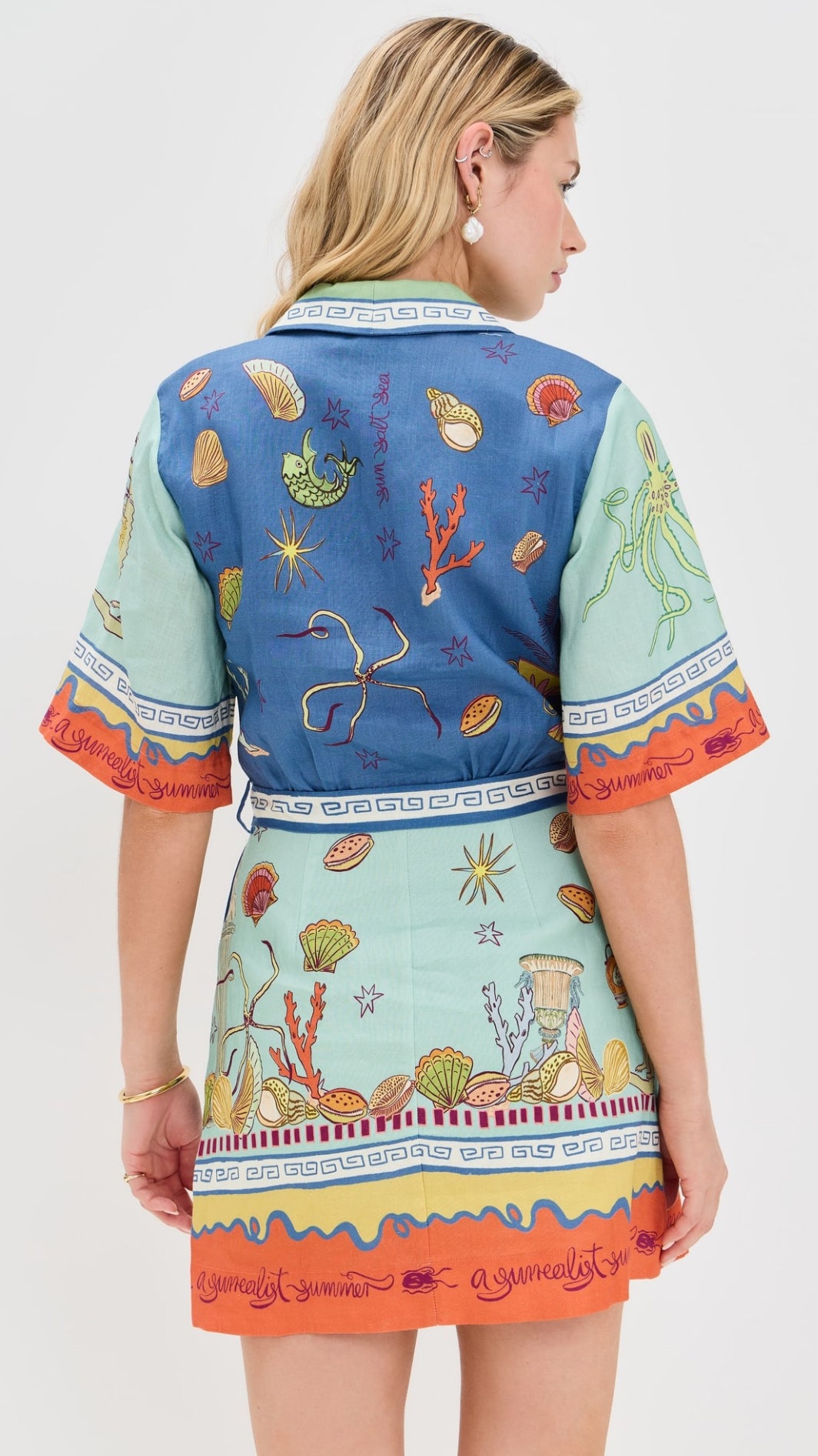 ALM Surrealist Summer V-neck Linen Mini Dress