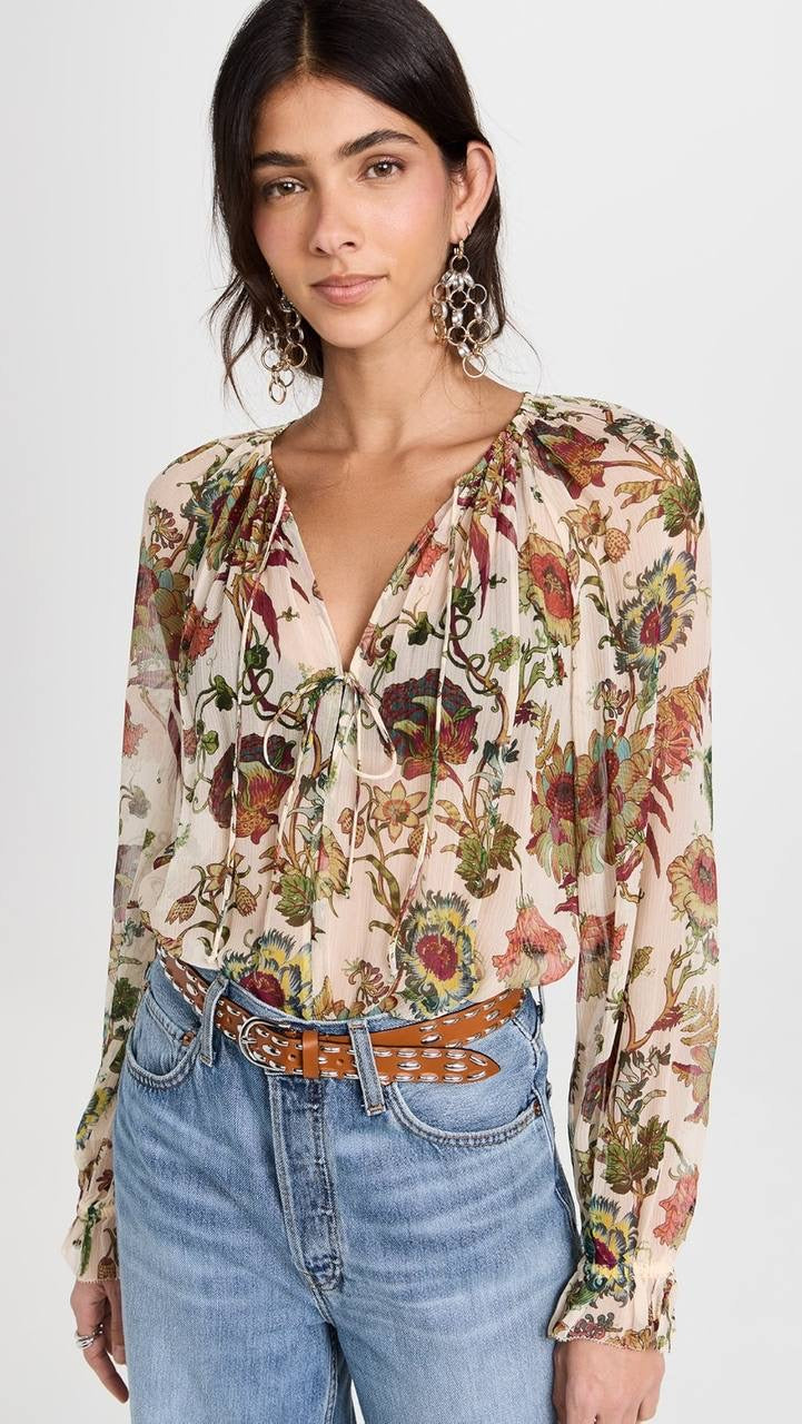 UJ Bernadette Silk Long Sleeve Blouse Top