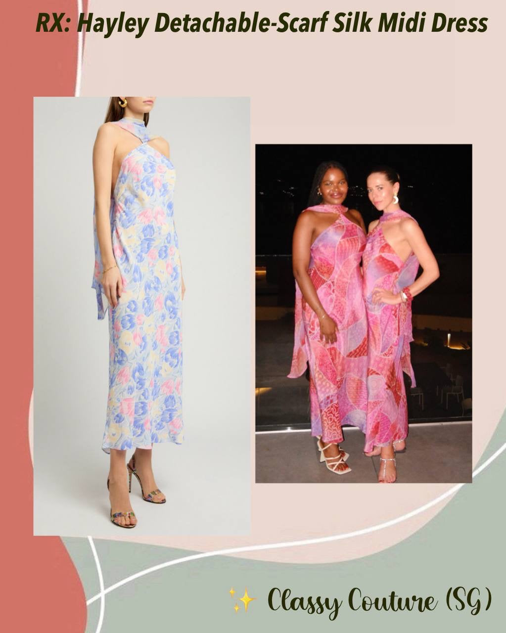 RX Hayley Detachable-Scarf Silk Midi Dress