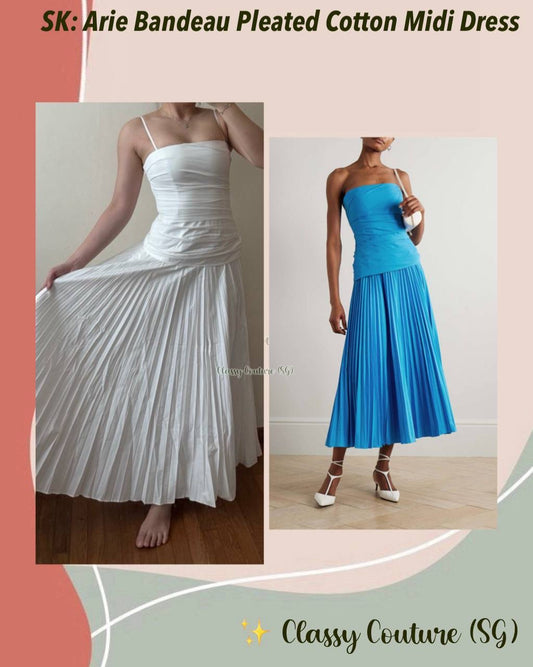 SK Arie Bandeau Pleated Cotton Midi Dress