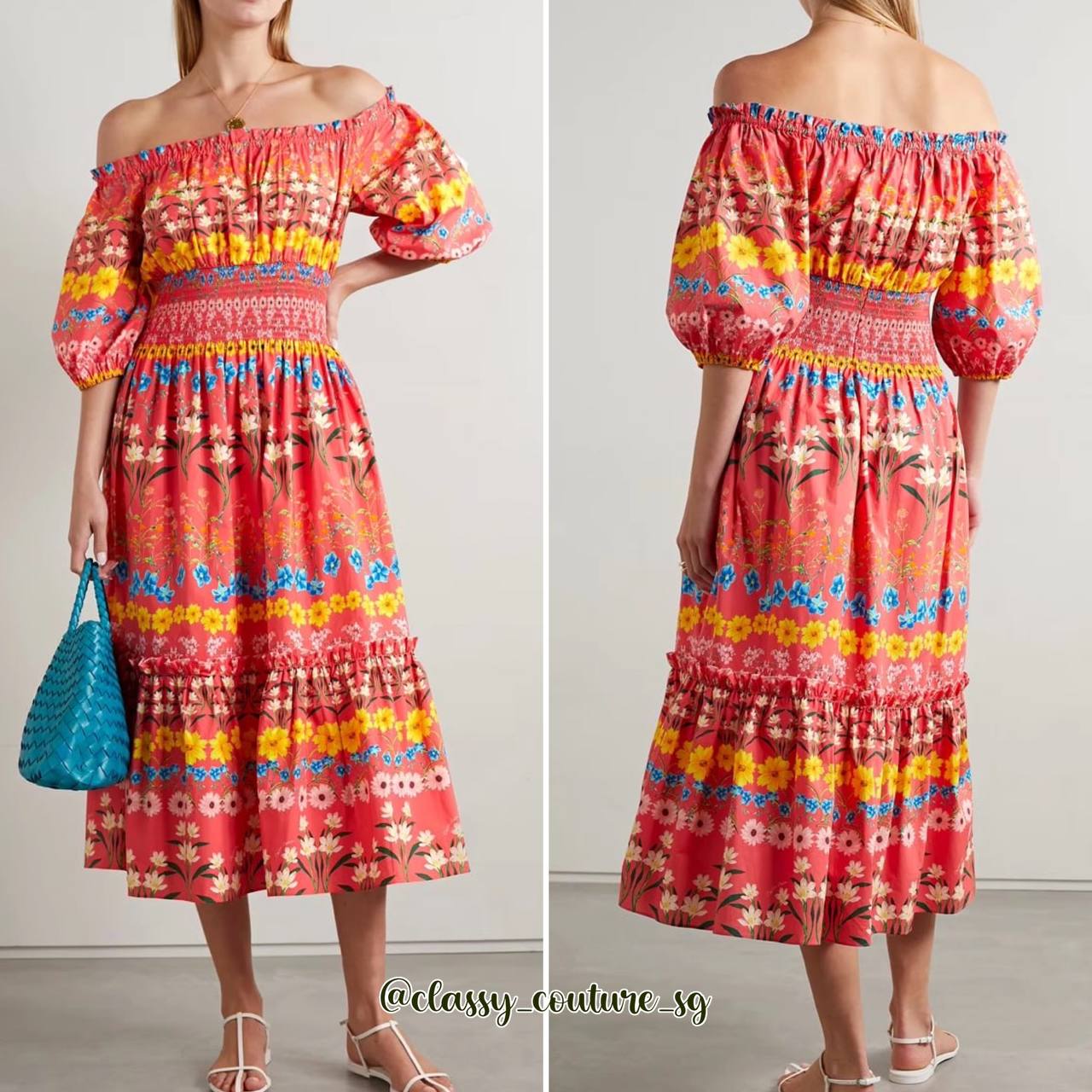 CC Mimi Off Shoulder Midi Dress - cotton poplin