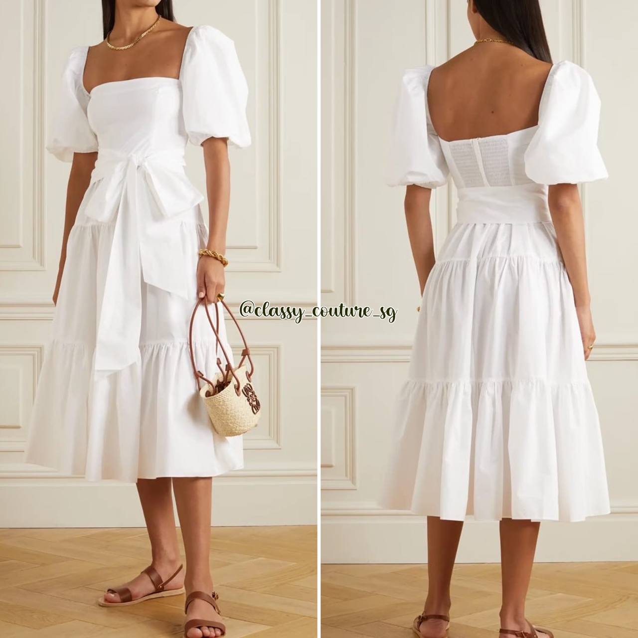 CC Sydney Cotton Midi Dress in White | Black