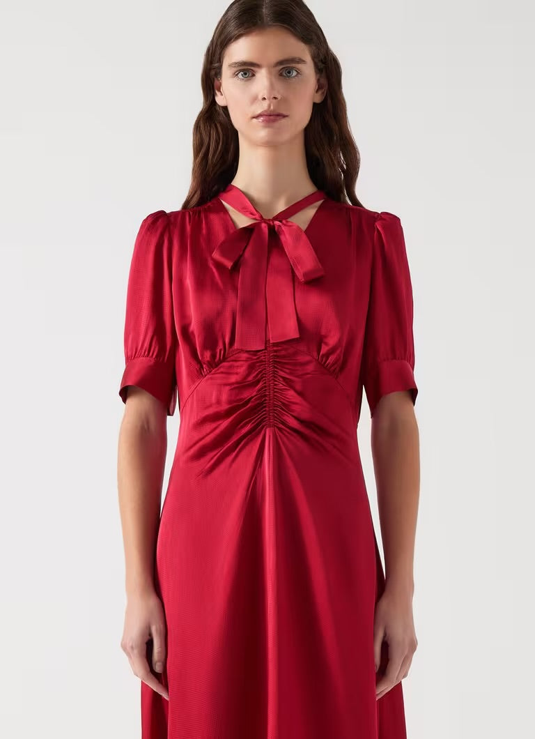 LKB Hetty Rio Red Hammered Satin Midi Dress