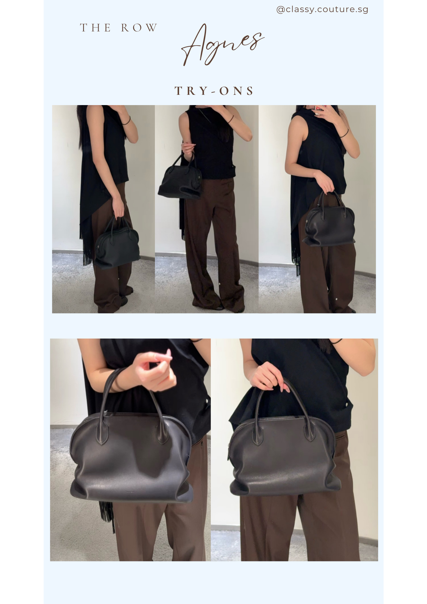 TR Agnes Bag in Black Calfskin Leather