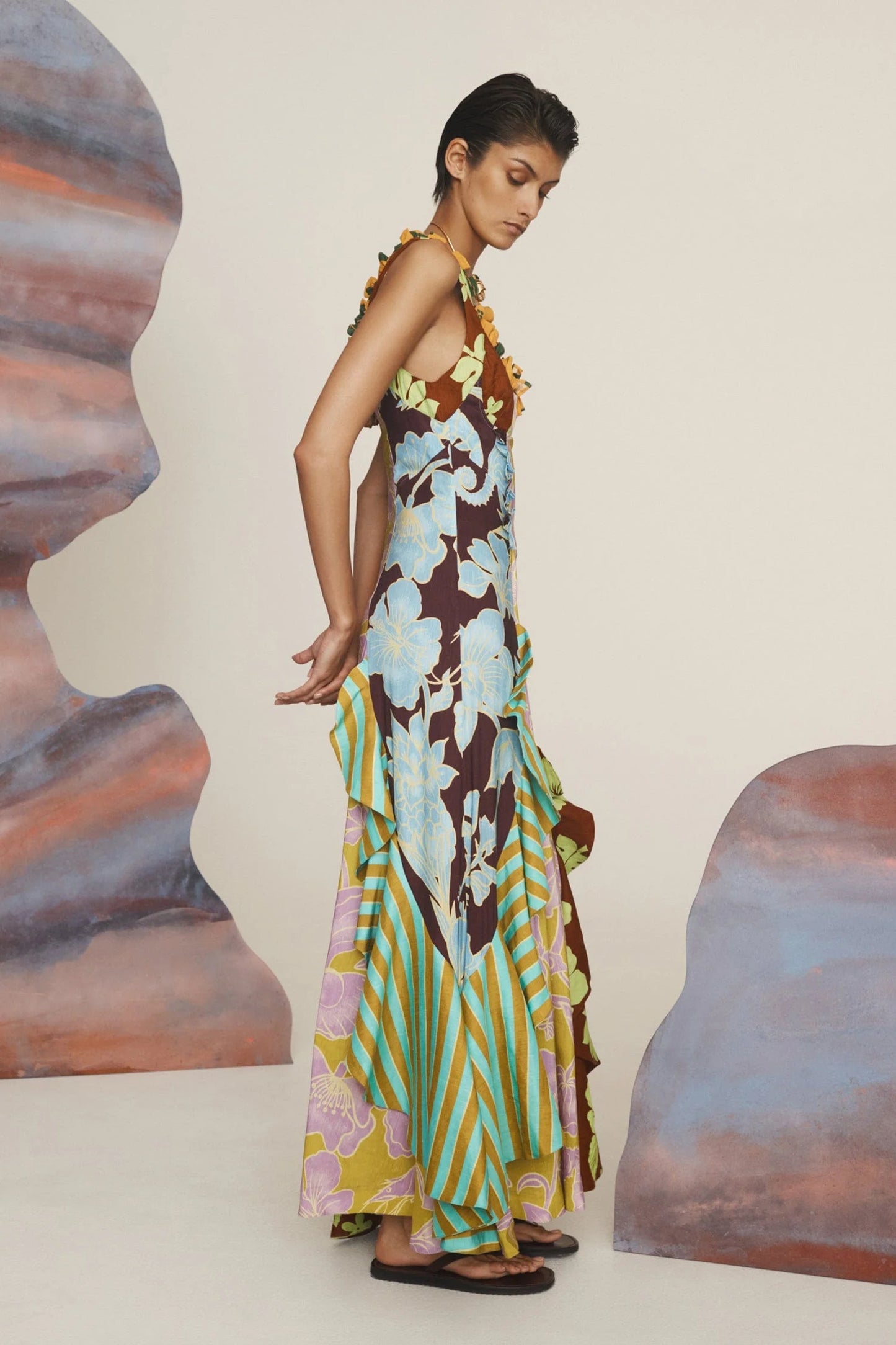 ALM Poppy Spliced Linen Midi Maxi Dress