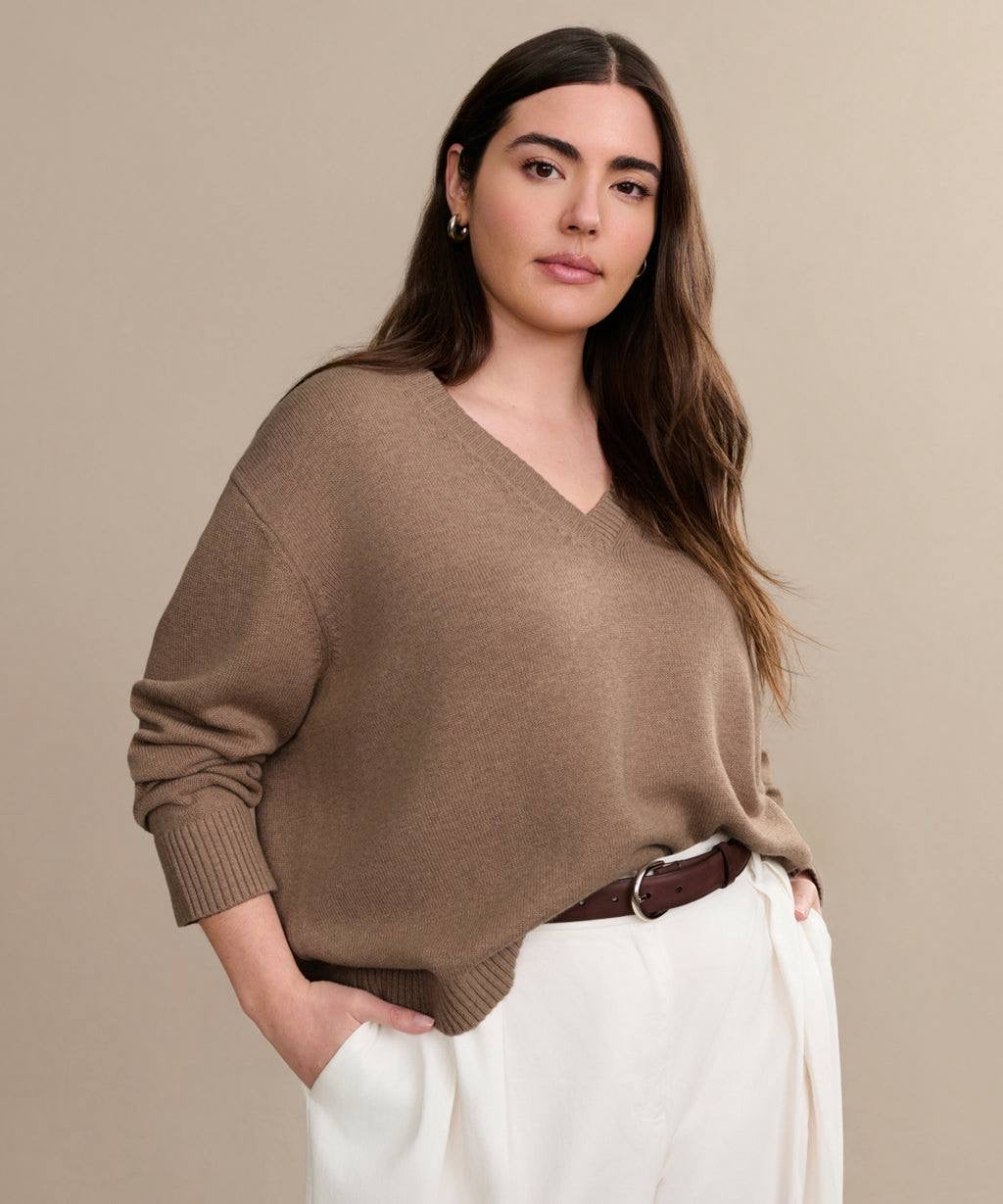 JK Simone V-Neck Wool-Cotton Pullover Sweater