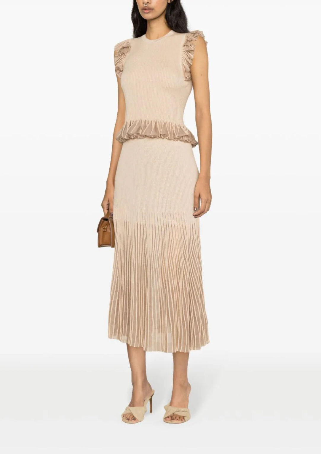 UJ Leila Top Sleveless Sweater | Emilia Metallic Knit Midi Skirt | Set