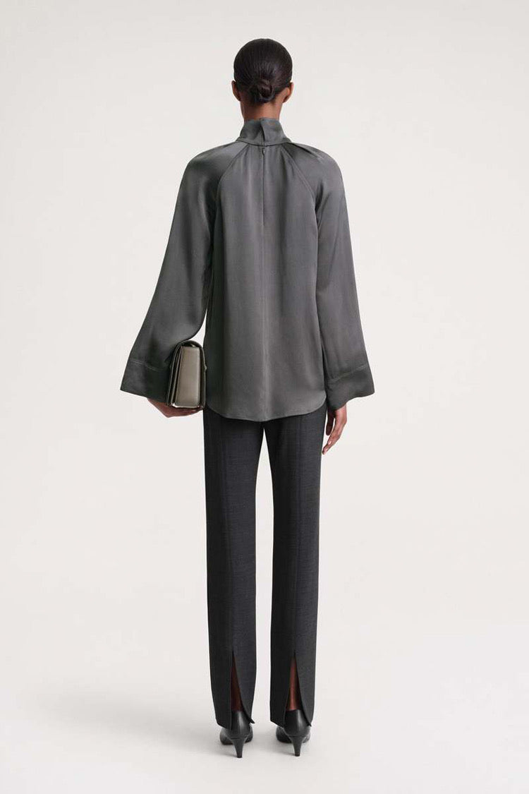 Tot High Neck Satin Viscose Top | Midi Skirt | Set