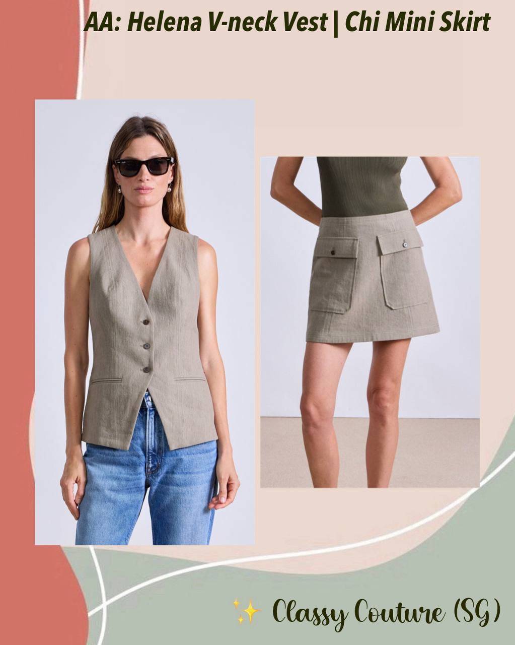 AA Helena V Neck Vest | Chi Mini Skirt | Cotton-Linen Set