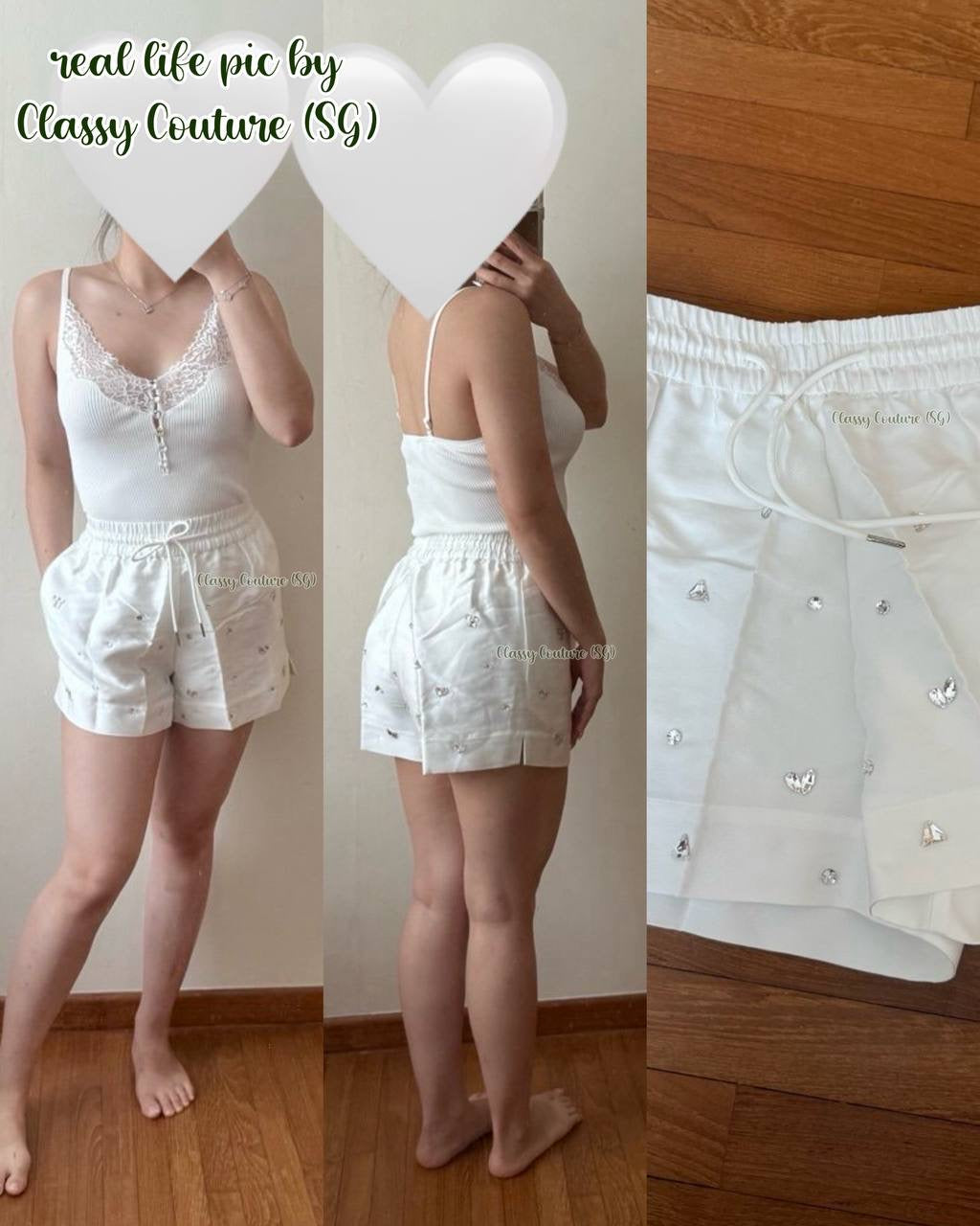 SD Onyx Rhinestone Wide-Leg Drawstring Shorts