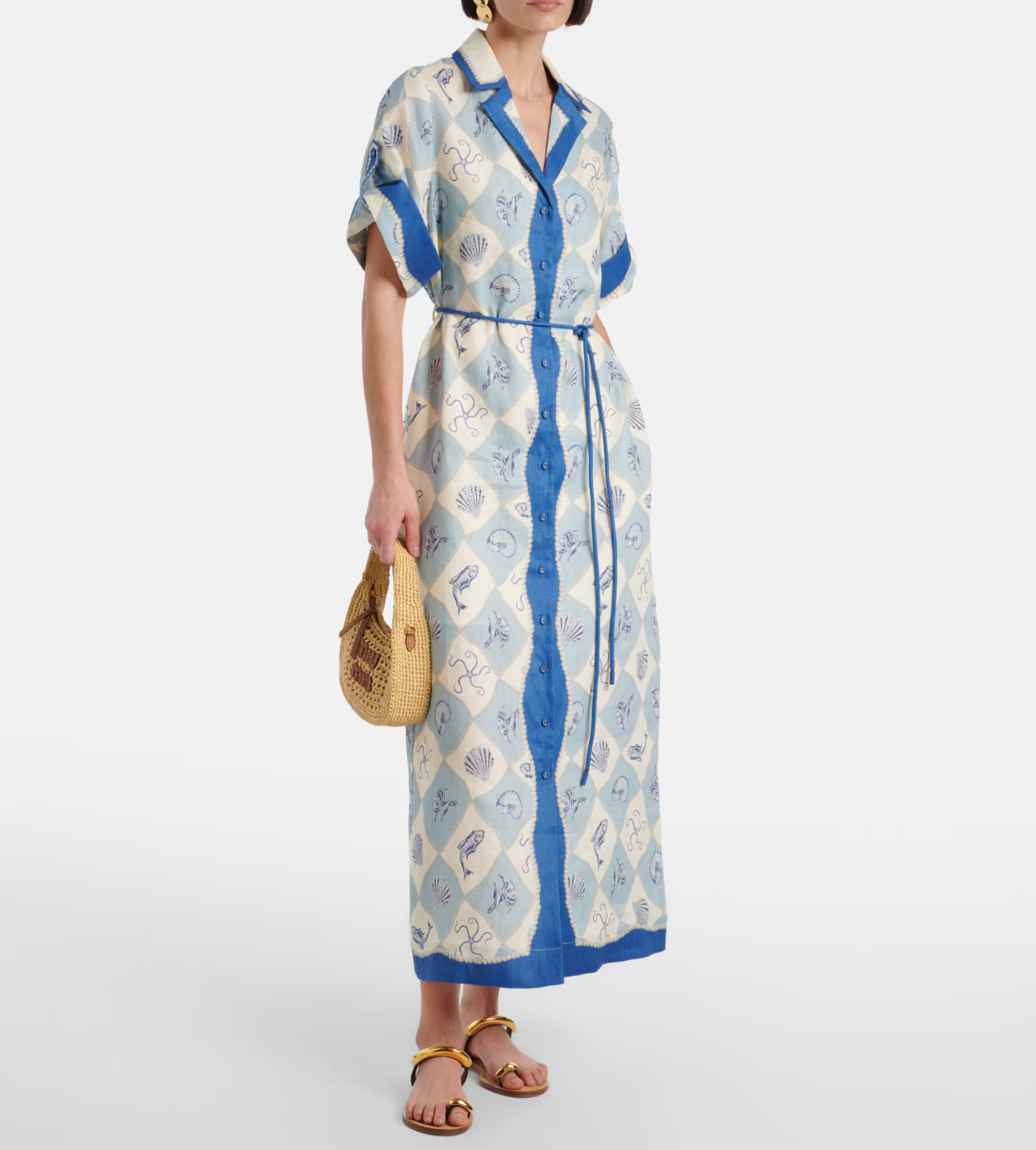ALM Pia Printed Linen Midi Dress Shirtdress