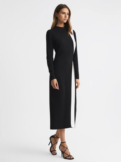 PETITE AVAIL! RS Millie Contrast Stripe Belted Midi Dress in Black
