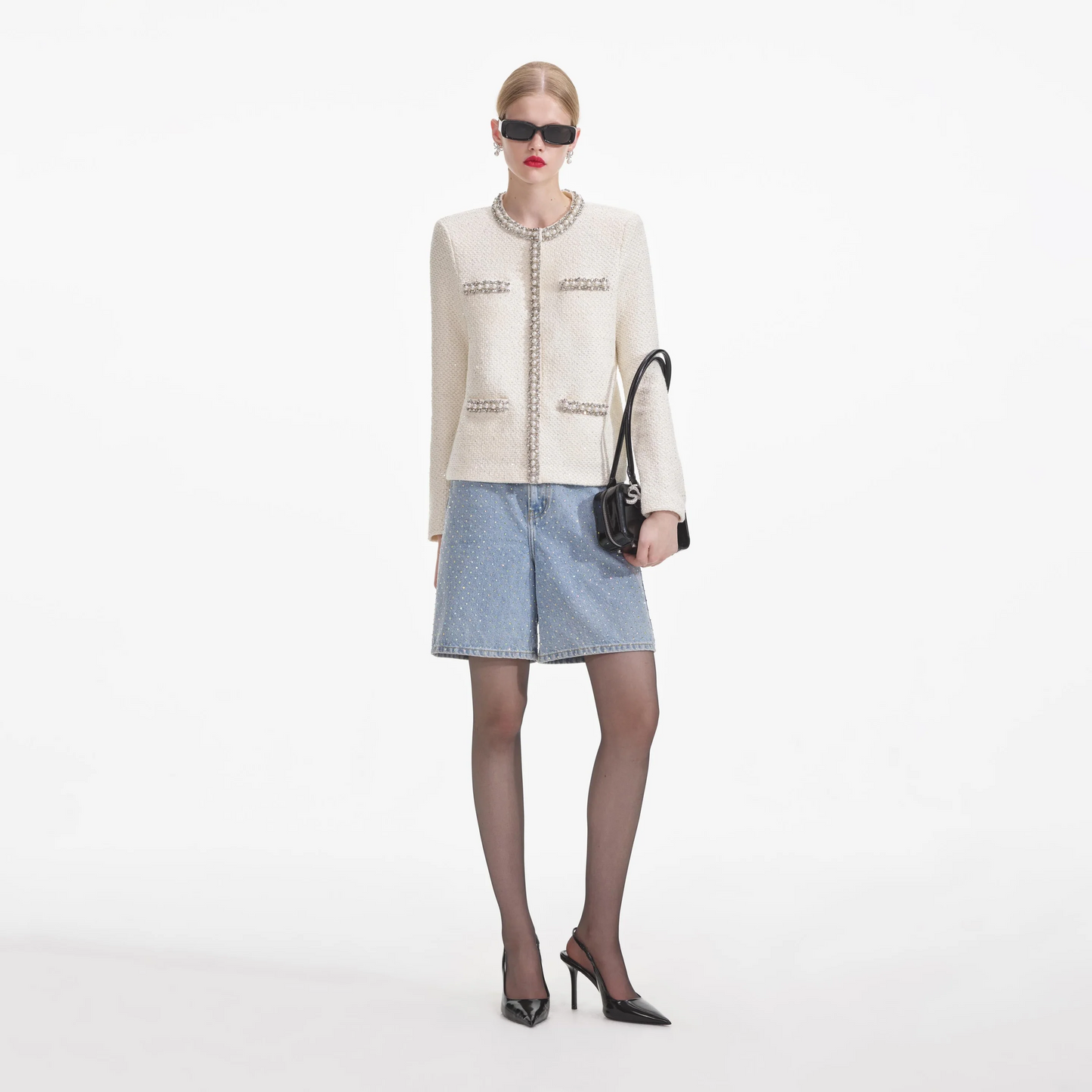 SP Cream Textured Knit Embellished Cardigan
