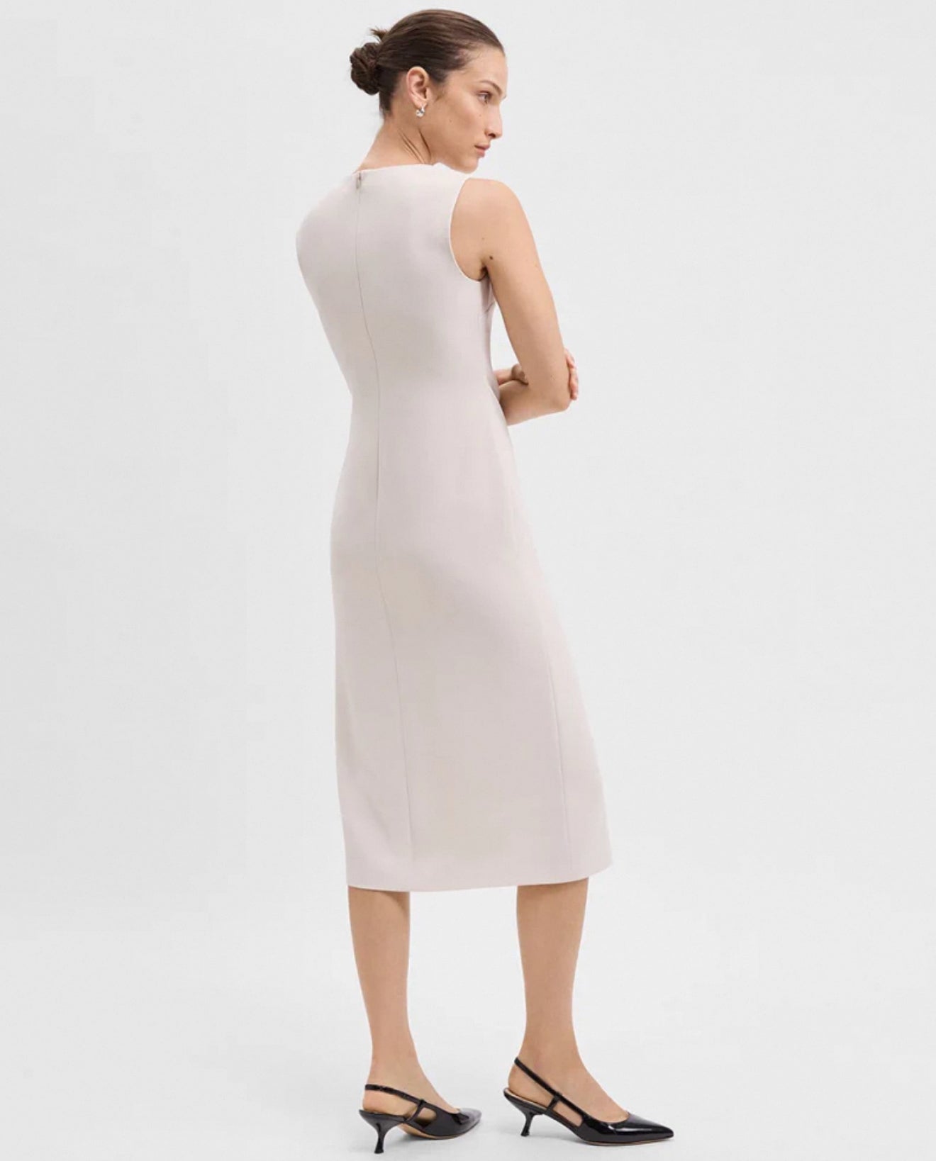 TH Sleeveless Crewneck Slit Midi Dress in Admiral Crepe