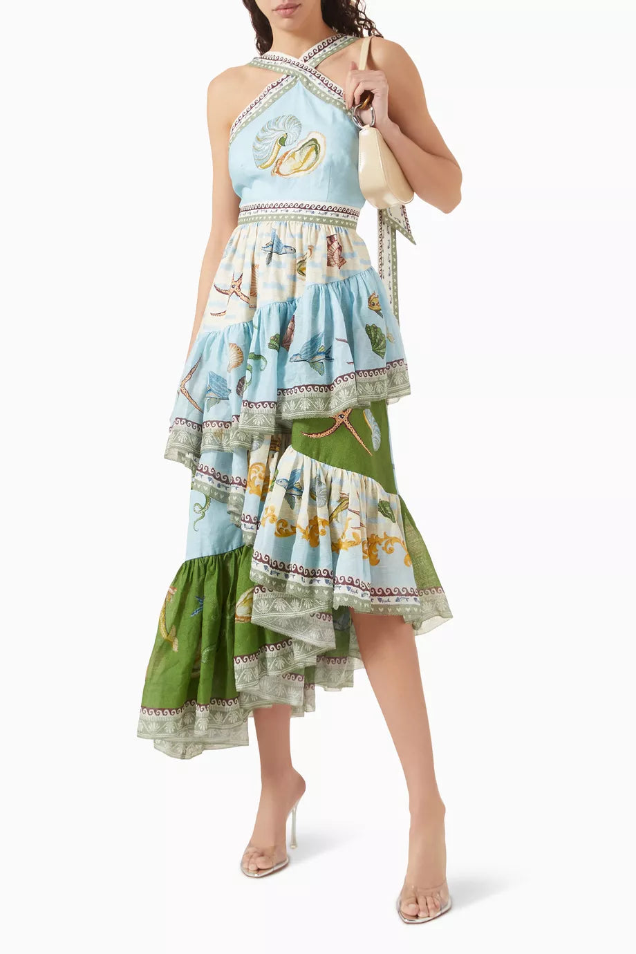 ALM Bath House Tiered Halter Linen Midi Dress