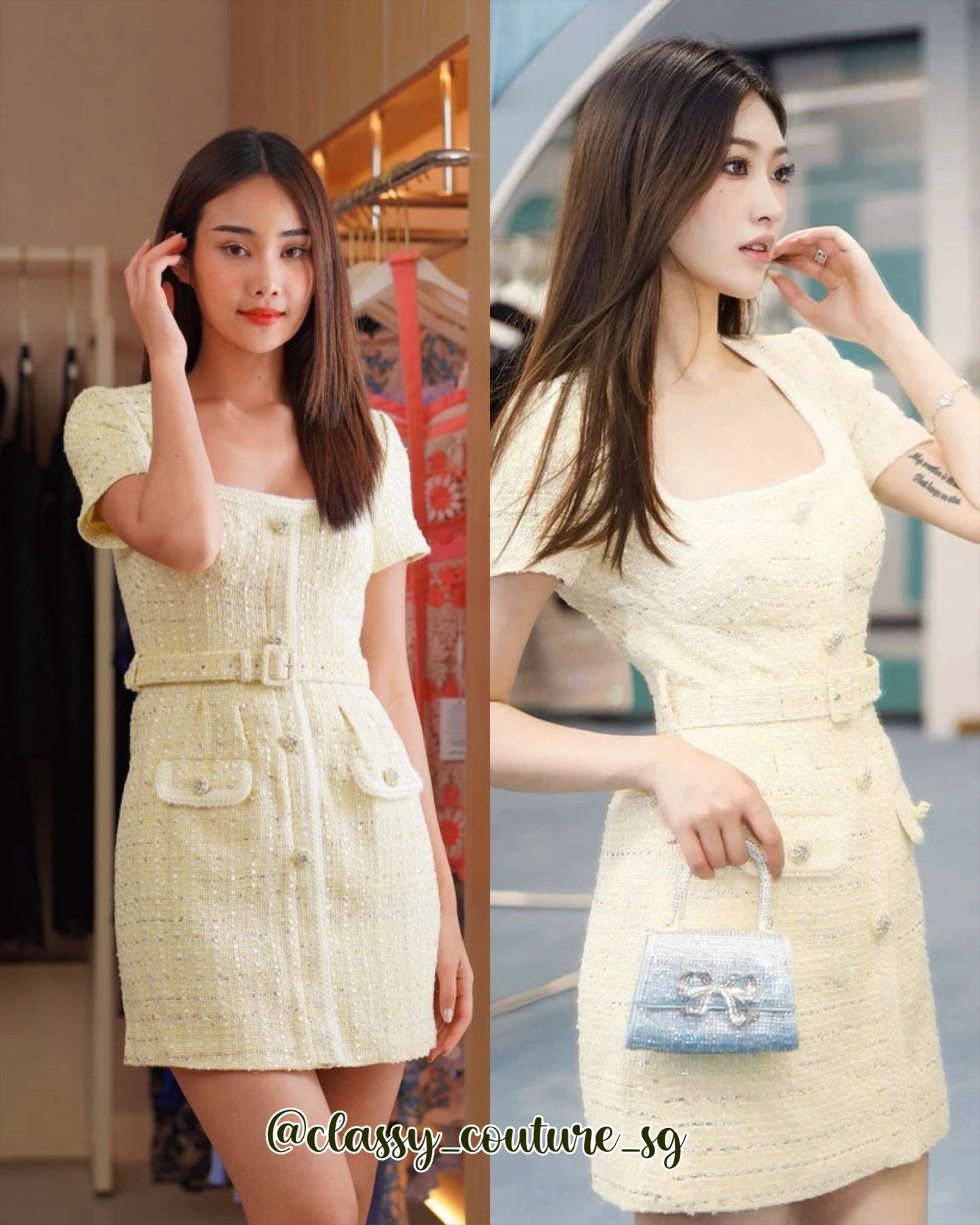 SP Yellow Boucle Mini Dress | Jacket | Set