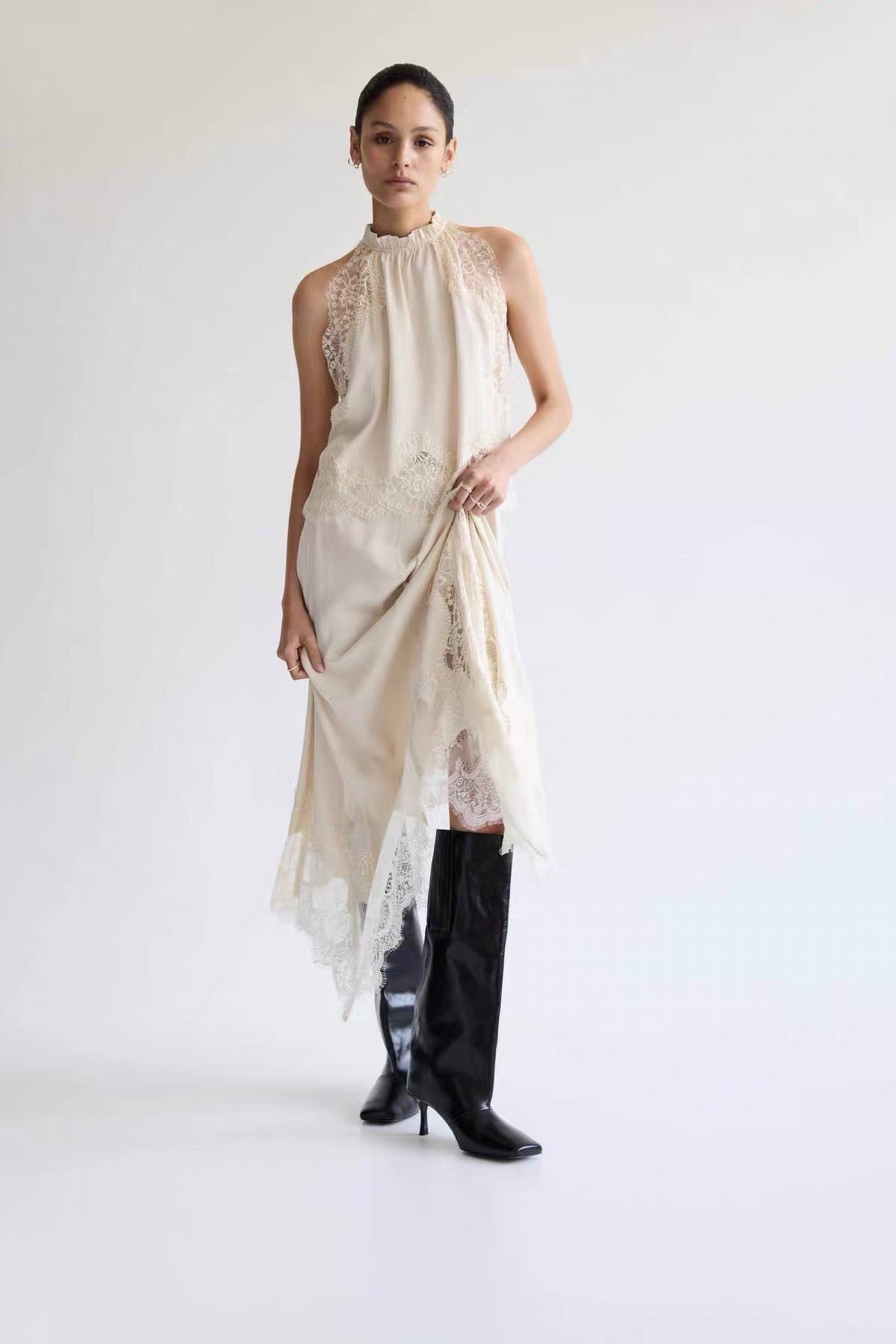 TF Visions Lace Crop Top | Handkerchief Midi Skirt | Cupro-rayon Satin Set