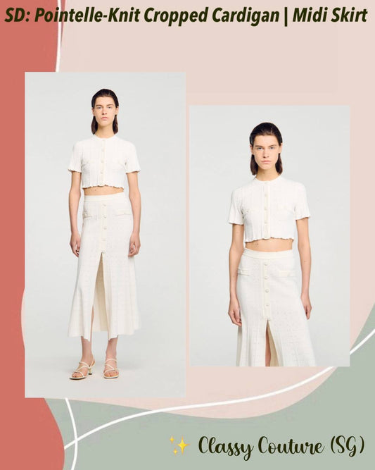 SD Nice Pointelle-Knit Cropped Cardigan Top | Venice Midi Skirt | Set