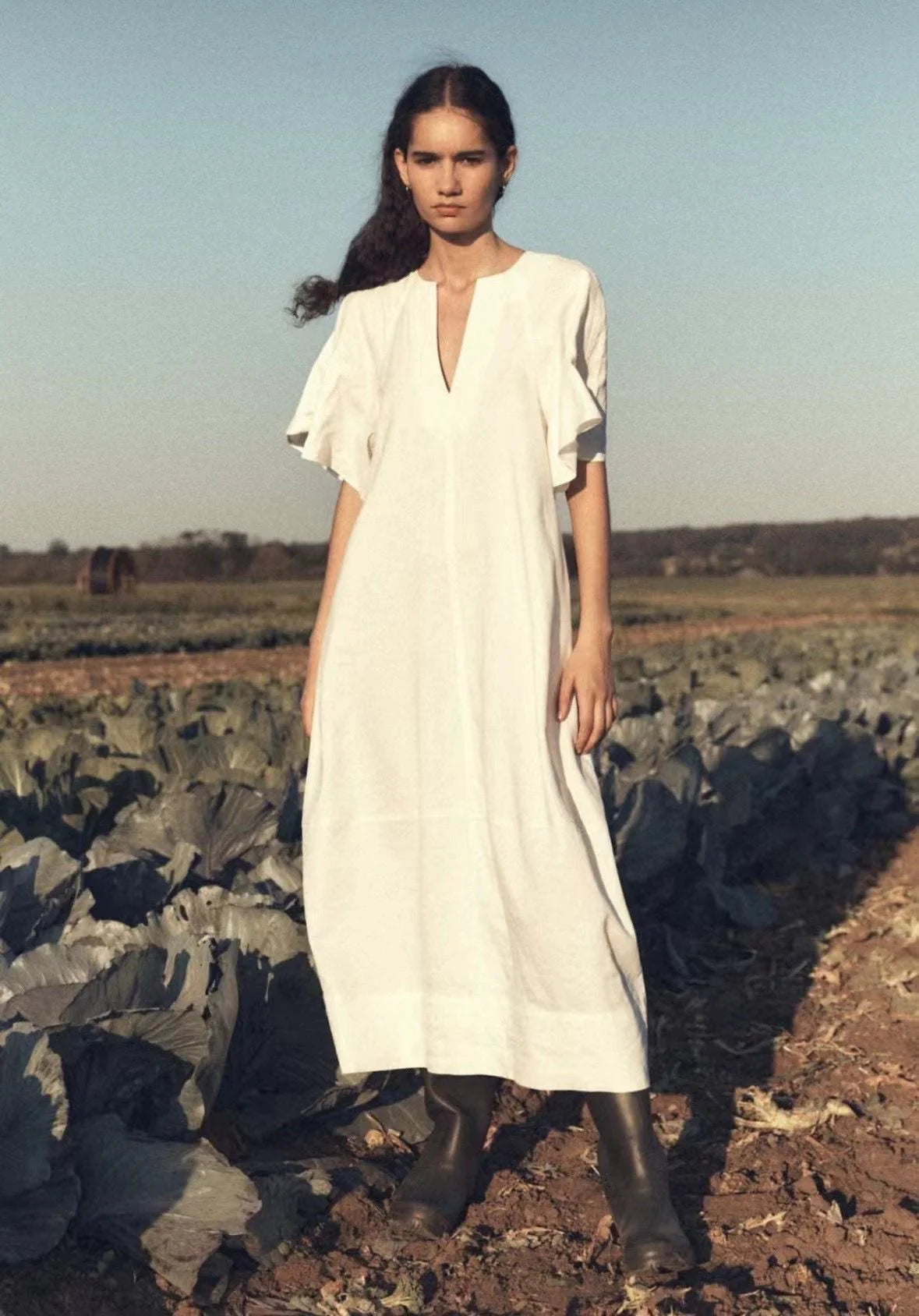 LM Lennox Sleeveless V-Neck | Flutter Sleeve Midi Dress